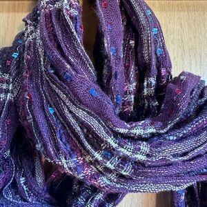 Tickled Pink Acrylic Long Multi-Media Scarf Plum Purple, Pink, Blue, Silver